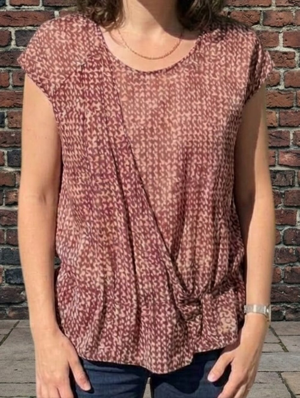 GAP Dusty Mauve & Rust Twist-Front Short Sleeve Tee